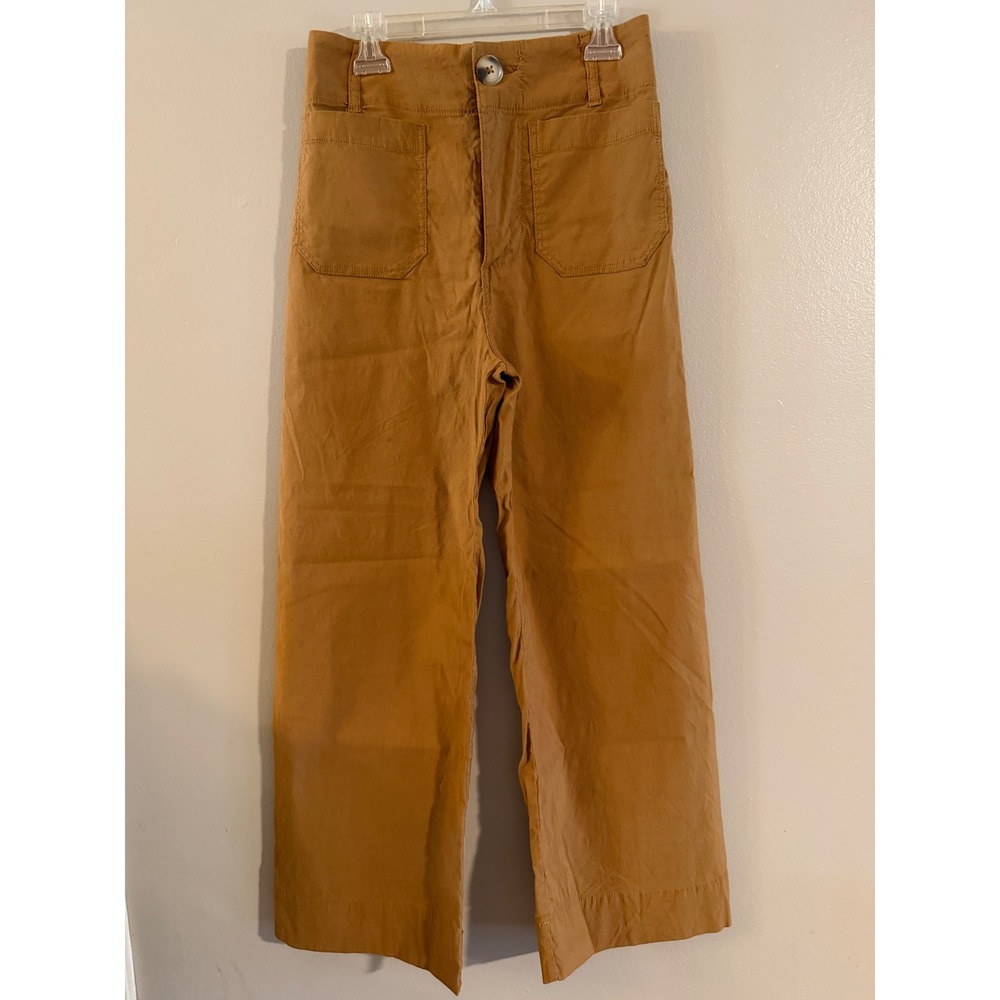 Anthropologie Wide Leg Utility Pants Tobacco Brown Linen Blend Size 26